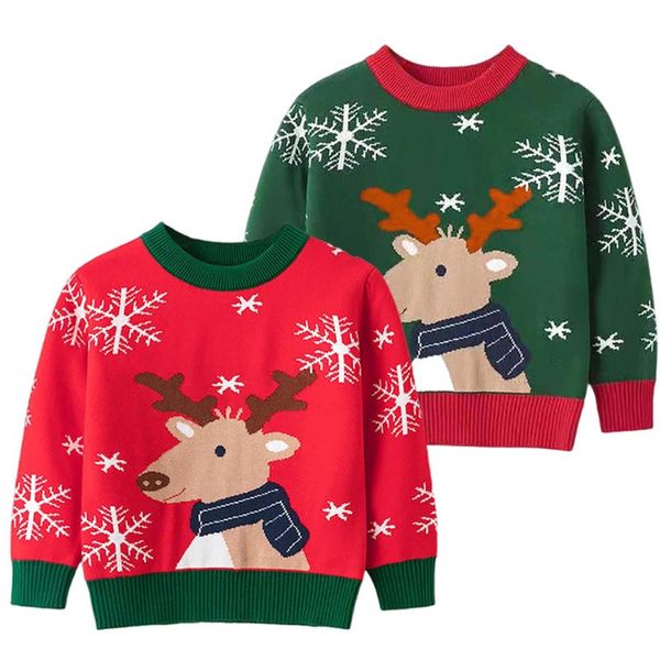 

pullover 2021 winter baby boy girl clothes knitted sweater toddler children snowflake elk pattern warm 2 3 4 5 6 7 years, Blue