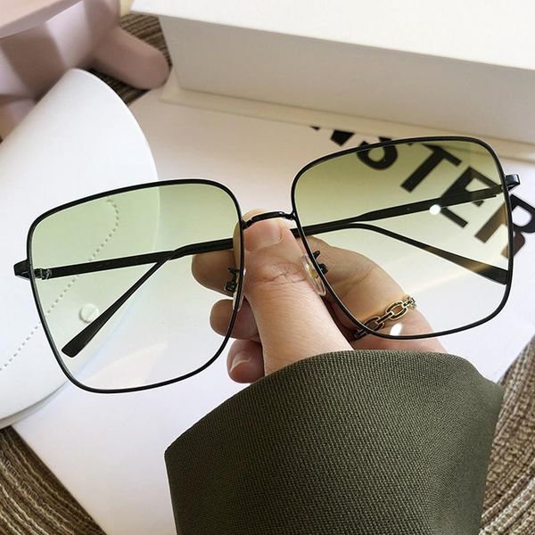 

sunglasses chic avocado green alloy square for women fashion brand oversized gradient sun glasses men metal retro big shades, White;black