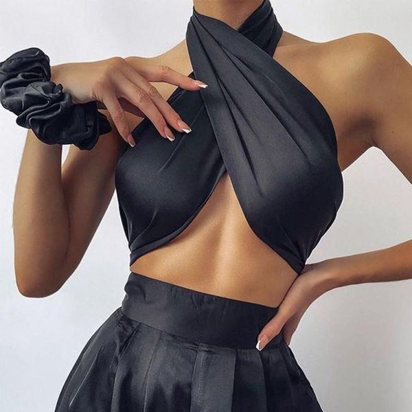 

women's tanks & camis halter cross strapless wrap crop women fashion ruched tube cropped feminino underwear vest streetwear ca, White