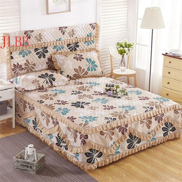 

bedding sets quilted sheet&pillowcase set 3pcs/set 100% cotton thicken bed skirt+2 pillowcase padded cover home dust ruffles
