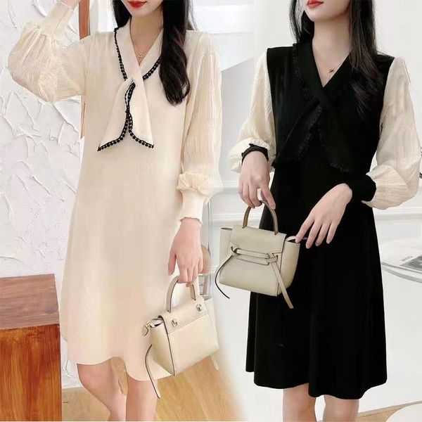 

maternity dresses knitted breastfeeding dress elasticity autumn pregnant o-neck sweater long sleeve gown pregnancy, White