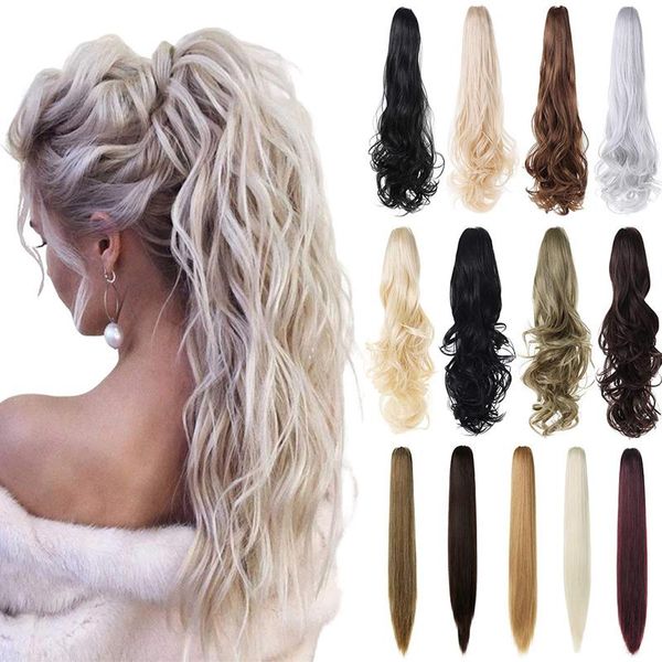 

synthetic wigs shangzi claw clip on ponytail hair curly enxtension pony tail hairpiece for women, Black