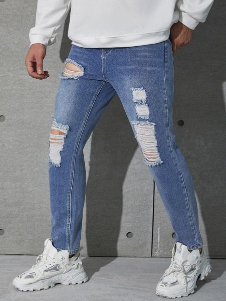 

men ripped washed skinny jeans e45u#, Blue