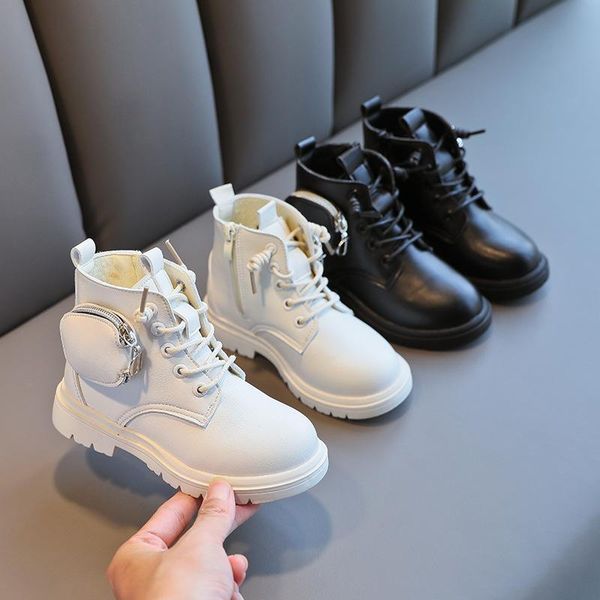 

boys and girls small leather bag british style soft bottom increased strap boots, Black;grey