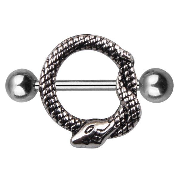 

d0989 snake nipple ring silver-black