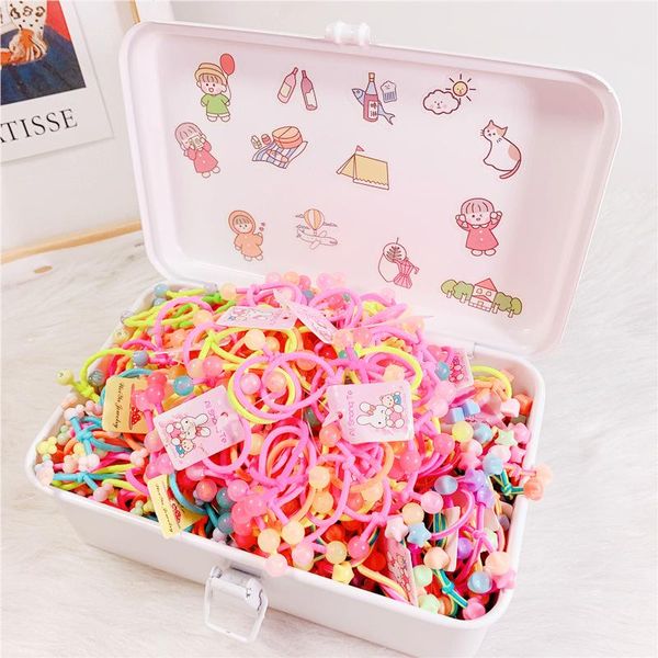 

korea color pearl baby hair ties elastic rubber band cute nylon beaded rope girls accessories headdress, Slivery;white