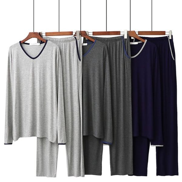 

men's sleepwear modal pajamas spring autumn long sleeve pant pyjama set cotton winter male nightwear pijama hombre o3fa, Black;brown