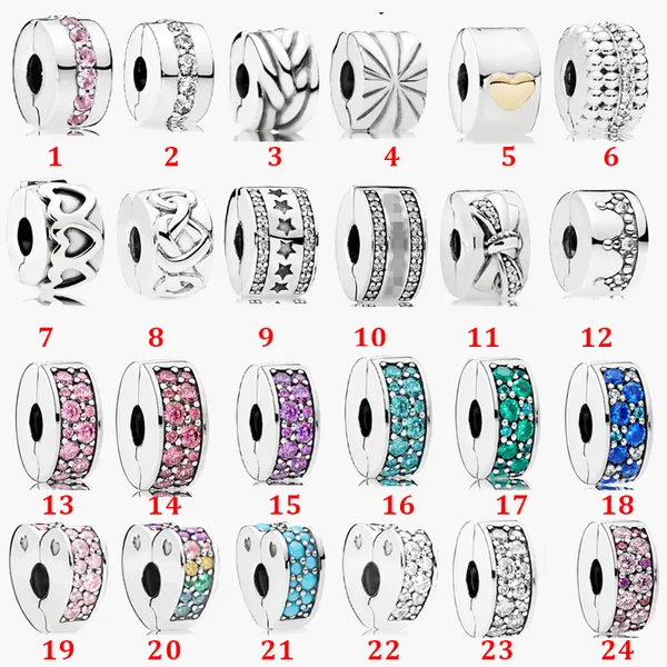 Feiner Schmuck, authentische Perle aus 925er Sterlingsilber, passend für Pandora-Charm-Armbänder, Herz, Sterne, Schleife, Knoten, umgeben von Diamanten, Anhänger, Sicherheitskette, Anhänger, DIY-Perlen