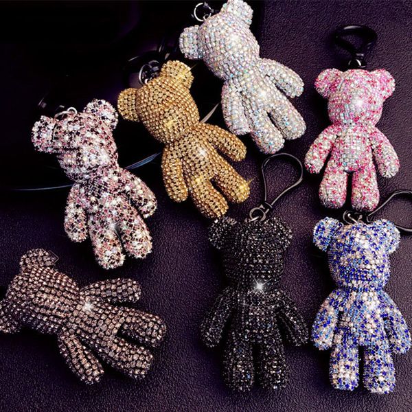 7 cores cheia de strass diamante dos desenhos animados urso cristal chaveiro titular anel pingente bolsa bolsa feminina chaveiro presente