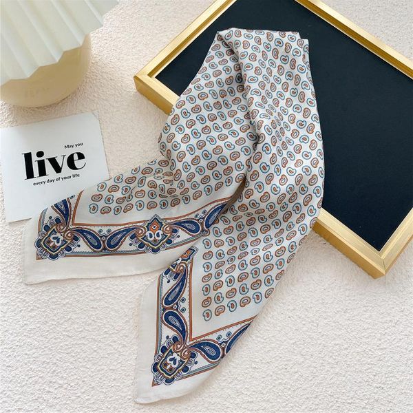 

scarves 53*53cm small square silk scarf for women fashion digital cashew flowers printing ladies satin foulard femme bandana, Blue;gray