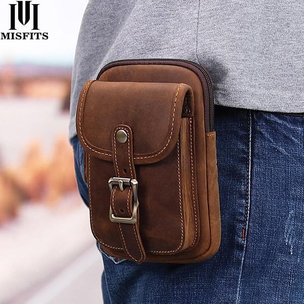 

genuine leather waist packs men vintage travel fanny pack with passport holder belt phone bag for man small hook bum bags