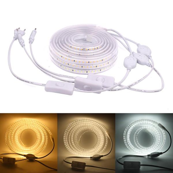 

strips led strip light for home decor 220v 2835 120leds/m flexible rope tape ip67 waterproof with eu switch plug tiras