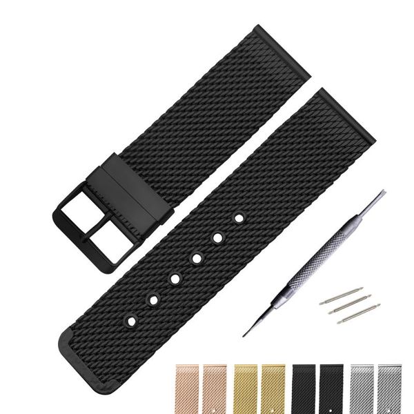 

watch bands milanese stainless steel strap 18mm 20mm 22mm 24mm metal band link bracelet watchband black silver rose gold, Black;brown