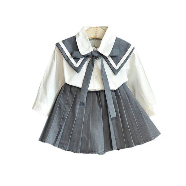 

girls outfits kids clothing sets baby clothes children suit spring autumn long sleeve shirts pleated skirts 2pcs b8462, White