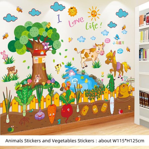 

wall stickers [shijuehezi] vegetable diy cartoon animals mural decals for kids bedroom baby room baseboard home decoration