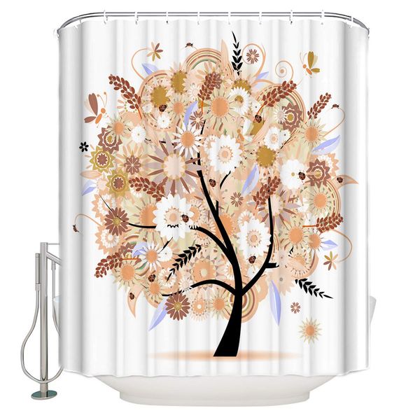 

shower curtain set cartoon lovely tree of life and brown mandala flowers water repellent treatment bathroom decorations bath