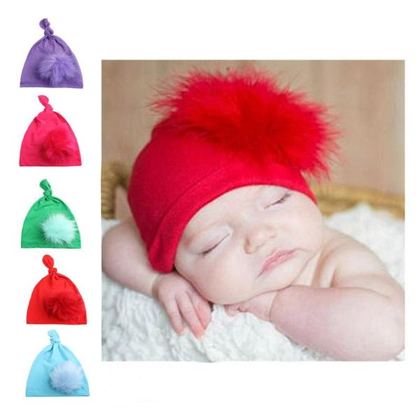 

korean version multicolor born knitting hat bohemia india turban knot hats beanies pography props fur ball cap hoed caps &, Yellow