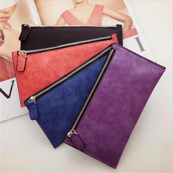 

wallets ladies hand coin purse simple card case frosted leather long wallet women, Red;black