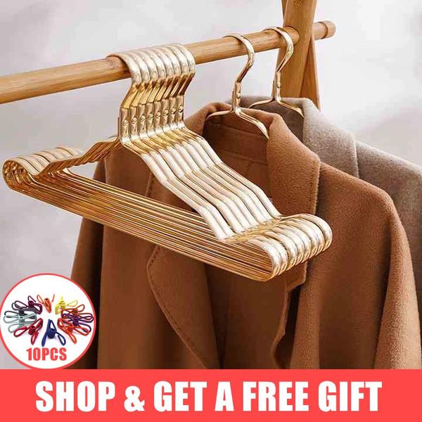 

hangers & racks 10pcs clothing metal clothes hngers anti-slip aluminium alloy drying rack wardrobe space saver coat hanger storage