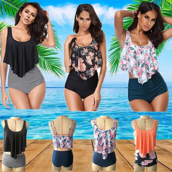 

swimsuit bikini digital printing high waist lotus split swimsuit, White;black