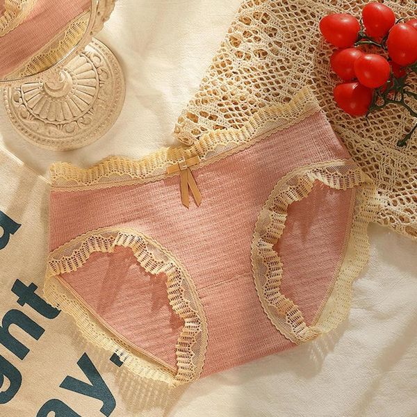 

women's panties fashsiualy bow embroidery cotton briefs lace soft comfortable underwear high waisted breathable female, Black;pink