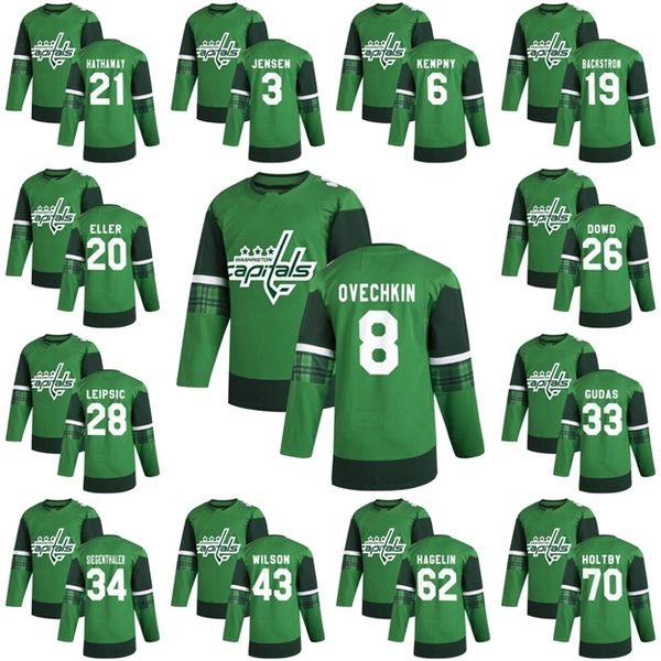 

52Washington Capitals 2020 St patrick Day jersey John Braden Holtby Alexander Ovechkin T.J. Oshie Richard Panik Evgeny Kuznetsov Wilson, 28 brendan leipsic