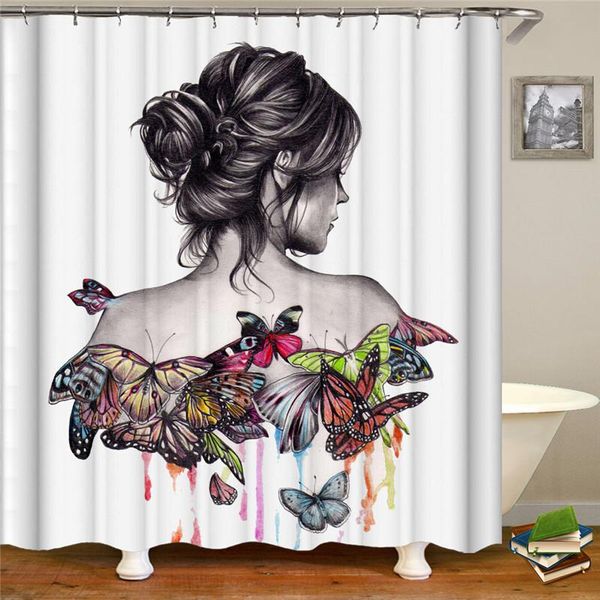 

shower curtains fashion woman pattern waterproof polyester fabric curtain for bathroom