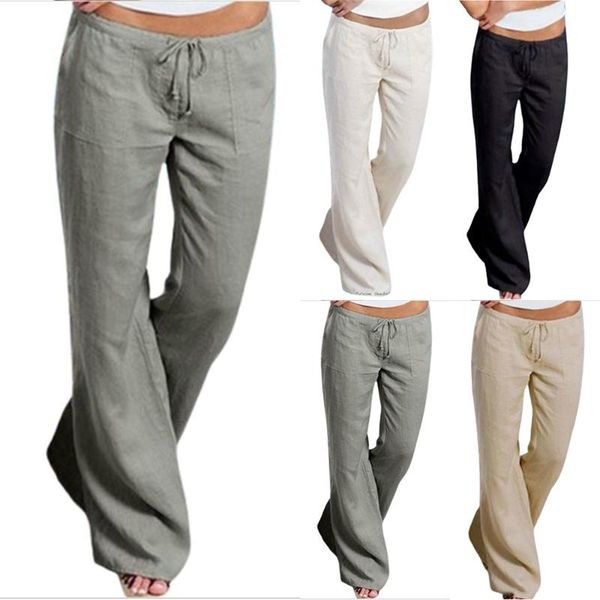 

women's pants & capris basic casual bottom womens solid color straight ladies lace-up pockets comfy long trousers joggers female, Black;white