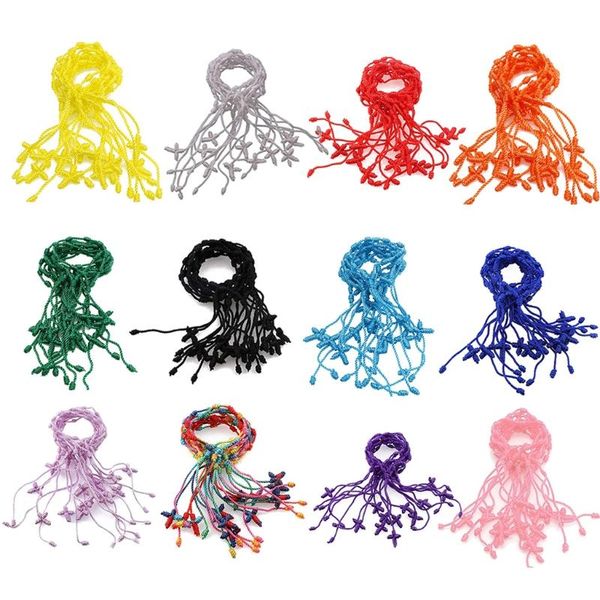 

charm bracelets 12pcs adjustable kabbalah 7 knot string cross bracelet good luck tibet, Golden;silver