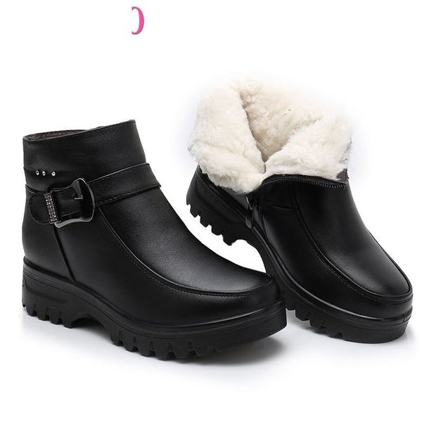 

boots fashion winter women genuine leather ankle female thick plush warm snow mother waterproof non-slip booties b157, Black