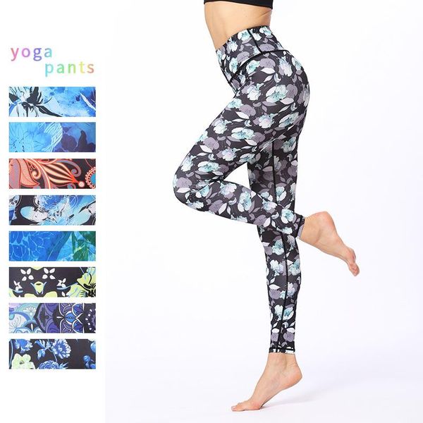 

luren print yoga pants high waist slimming workout leggings women sport sportwear seamless women's, Black