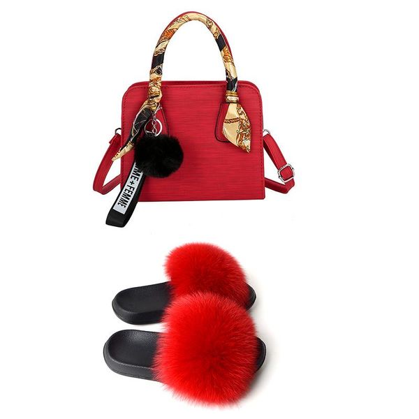 

slippers wholesale purses and handbags in bulk purse slide set furry fur slides bag fluffy sandals anime shoes femme, Black