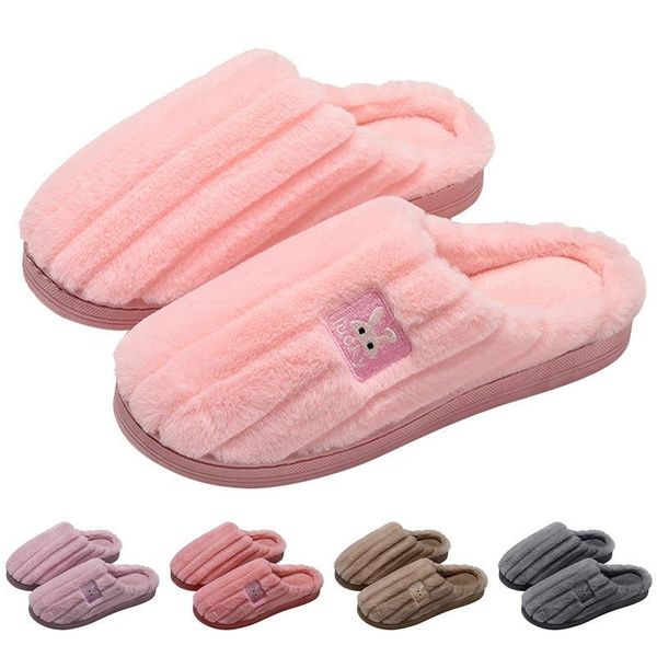 

slippers women winter home cartoon plush shoes non-slip soft warm house indoor bedroom lovers couple floor, Black