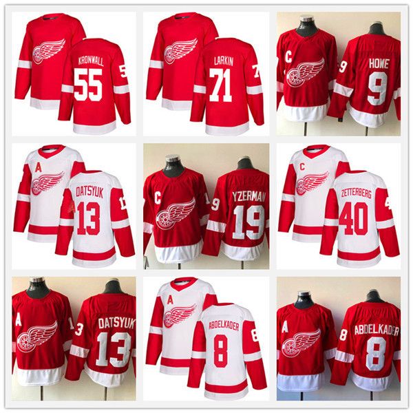 

2019 detroit red wings jerseys hockey 13 pavel datsyuk 8 justin abdelkader 19 steve yzerman 71 larkin 9 howe 21 tatar hockey custom jerseys, Black;red