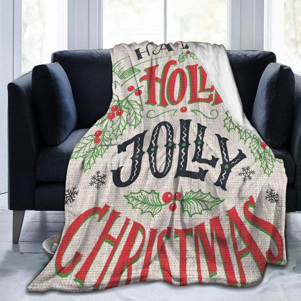

holly jolly christmas quotes cozy fleece throw blanket made from plush flannel throw blanket home bed sofa decorations 60"" x50