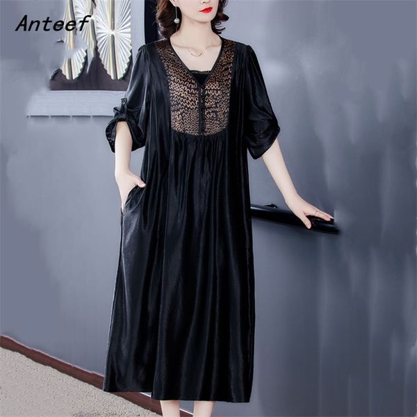 

plus size black rayon vintage dresses for women casual loose long spring summer dress elegant clothes sundress 210517, Black;gray
