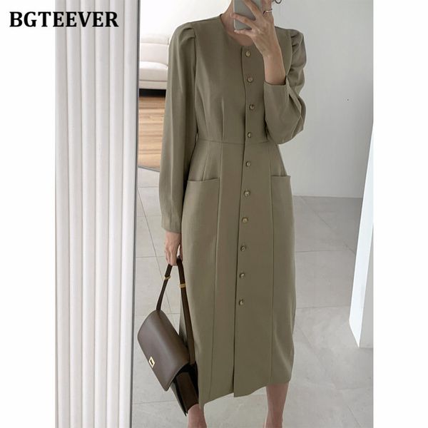 

dresses new office ladies single-breasted mid-length o-neck slim waist female dress 2021 spring elegant solid vestidos femme cdp8, Black;gray
