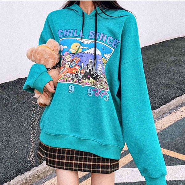 

women's hoodies & sweatshirts fashion cartoon print pullovers hoodie women autumn winter cotton thicken oversize sweatshirt hip hop str, Black