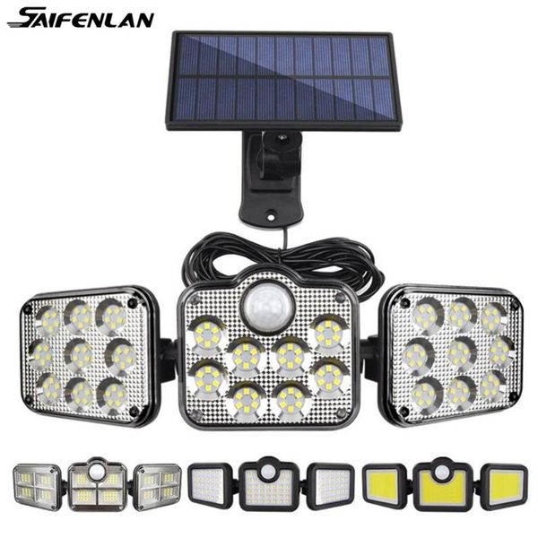 

solar lamps led lights adjustable heads lamp ip65 waterproof motion sensor light cob wide angle illumination lighting for garden