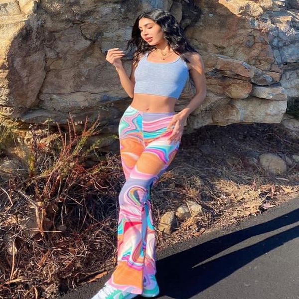 

women's pants & capris colorful printed flared female y2k low waist fashion casual trousers bohemian flare pant bottoms, Black;white
