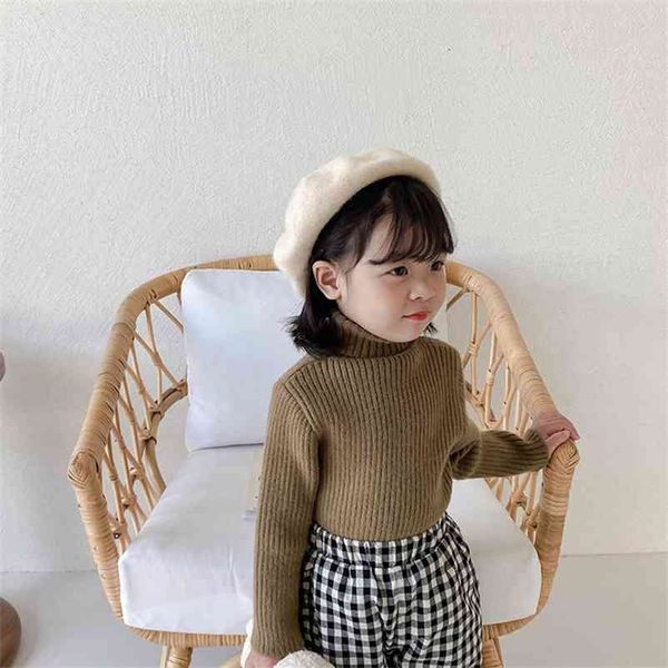 

winter kids children warm sweaters boys and girls all-match casual 5 colors high collar pullovers 210508, Blue