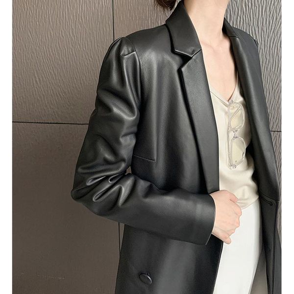 

women's jackets style suit sheepskin leather coat female, Black;brown