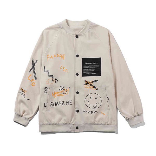 

men's jackets hip hop graffiti print bomber coat men harajuku streetwear fashion design black beige baseball plus size clothes man, Black;brown