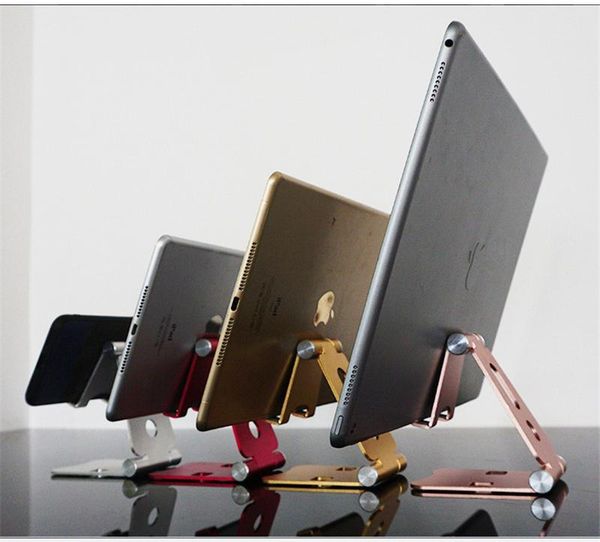 

cell phone mounts & holders 2021 mini portable deskaluminum alloy double folding mobile tablet stand metal live support