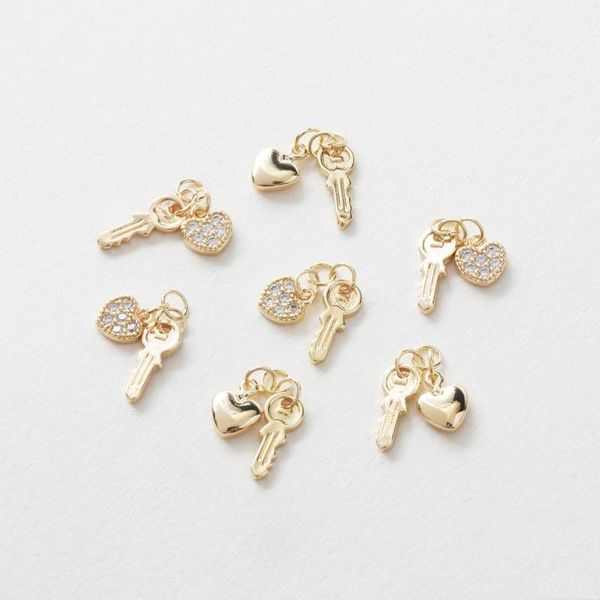 

charms 18k gold-plated real gold mini small peach heart love + key pendant diy earring necklace handmade material, Bronze;silver