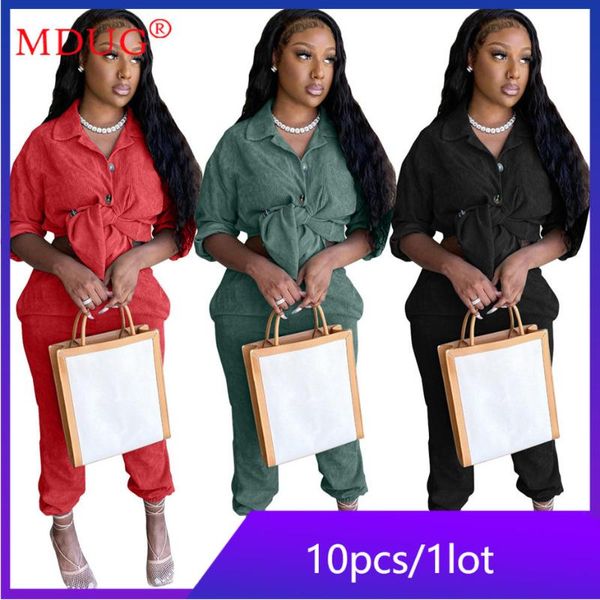 

women's two piece pants mdug wholesale items bulk lots autumn winter set outfits women tracksuit fashion solid cardigan sportswear m782, White