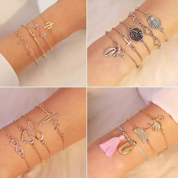 

charm bracelets bracelet set vintage multiple combinations charms heart round crystal for women & bangles gift, Golden;silver