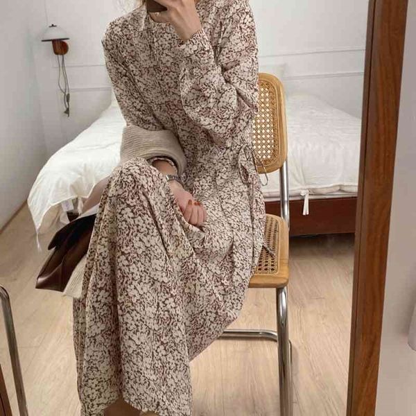 

spring and autumn women korean clothes drawstring lace floral female dress 210325, Black;gray