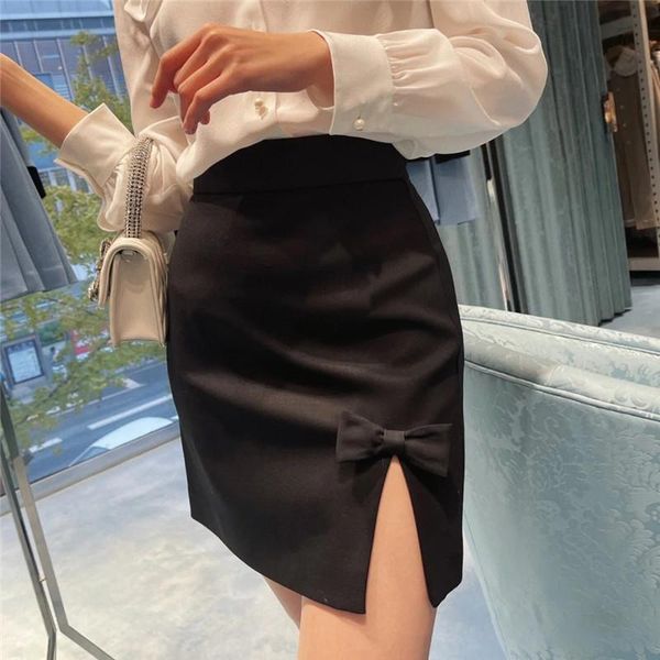 

skirts korean fashion elegant bow a-line mini womens 2021 summer runway designers high waist black skirt female