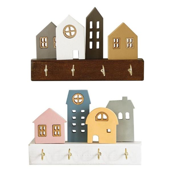 

hooks & rails lxaf retro european town wooden wall coat rack keychain hook clothes storage organizer metal for hanging